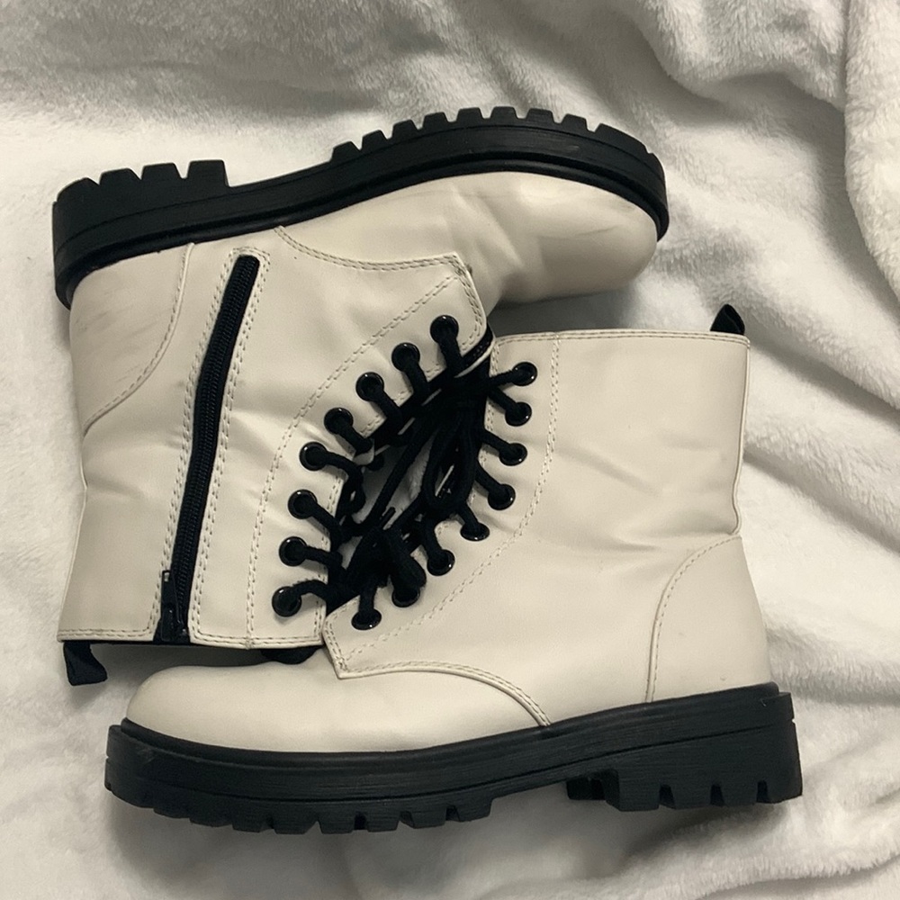 white faux leather boots